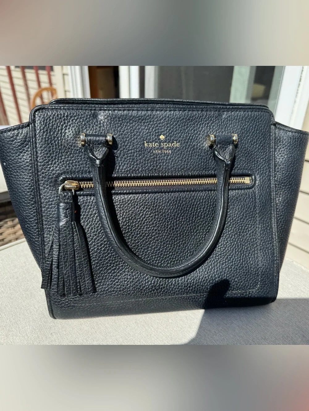 kate spade Black Pebbled Leather Satchel with Gold Zip Wallet